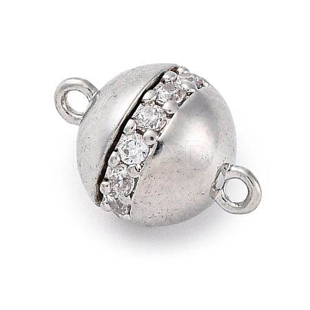 Brass Micro Pave Clear Cubic Zirconia Magnetic Clasps KK-P291-03P-1