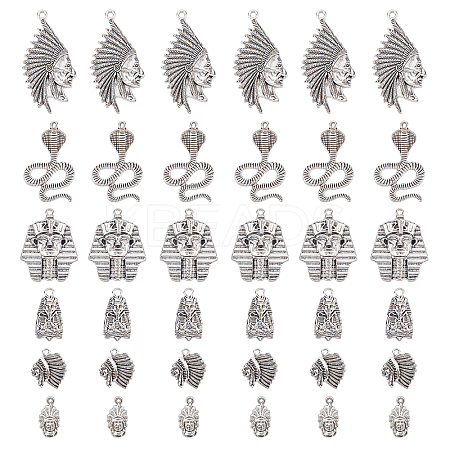 36Pcs 6 Style Tibetan Style Alloy Pendants FIND-AR0001-37-1