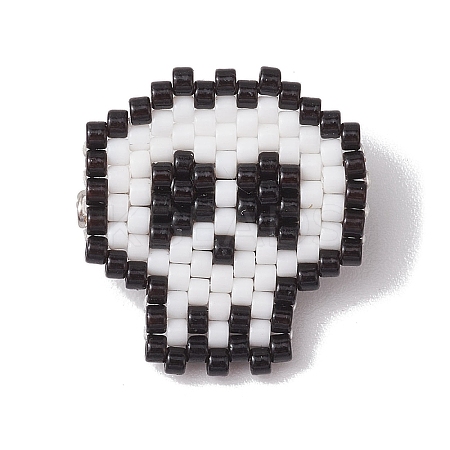 Halloween Skull Glass Seed Beads Brooch JEWB-BR00166-1