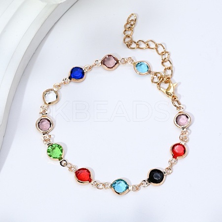Brass Glass Link Chain Bracelets for Women WGAE243-06-1