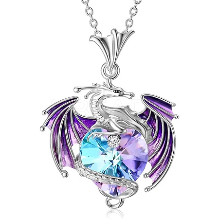 Alloy Rhinestone Dragon Holding Heart Pendant Necklaces with Enamel PW-WGD9ED9-02-1
