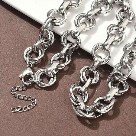 304 Stainless Steel Double Ring Link Chain Necklaces NJEW-S453-02G-A-1