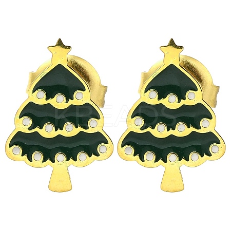 Ion Plating(IP) 304 Stainless Steel Enamel Stud Earrings EJEW-I316-03G-12-1
