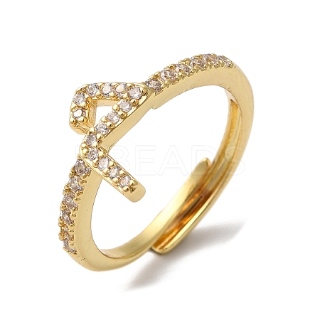 Rack Plating Brass Cubic Zirconia Arabic Letters Adjustable Rings for Women RJEW-S407-10G-04-1