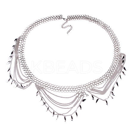 Alloy Curb Chain Leaf Charm Tassel Multi-Layered Waist Belly Chains FS-WGB4872-02-1