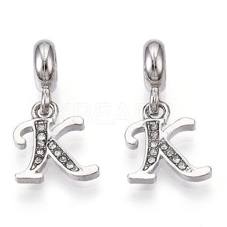 Platinum Rack Plating Alloy Rhinestone European Dangle Charms PALLOY-T048-36P-K-1