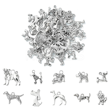 50Pcs 10 Styles Tibetan Style Alloy Dog Charms FIND-YW0004-83-1