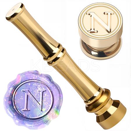 1Pc Golden Tone Brass Wax Seal Stamp Heads with Bamboo Stick Shaped Handles STAM-CP0001-05N-1