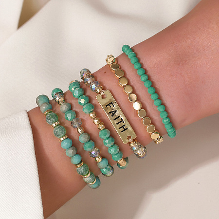 6Pcs 6 Styles Bohemian Style Alloy and Resin Synthetic Quartz Crystal Bracelet Sets FS-WG14188-01-1