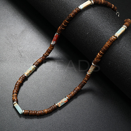 Bohemian Summer Cuboid Synthetic Shoushan Stone & Coconut Heishi Beaded Necklaces TY7189-5-1