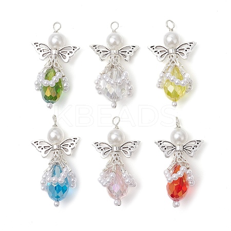 6Pcs 6 Colors Electroplate Glass Pendants PALLOY-JF03660-01-S-1