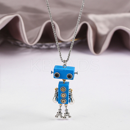 Alloy & Wood Robot Pendant Necklaces FS-WGB43E5-03-1
