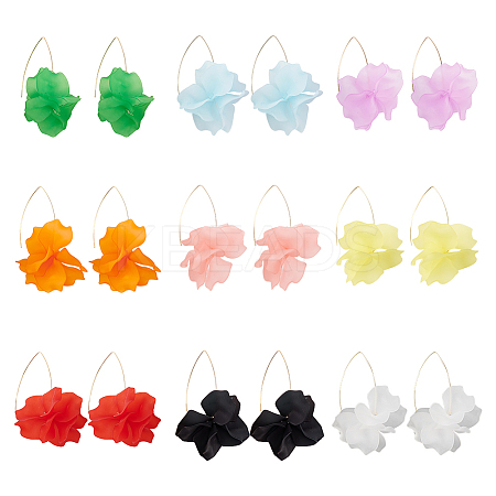 9 Pairs 9 Colors Acrylic Flower Dangle Earrings EJEW-AN0001-44-1