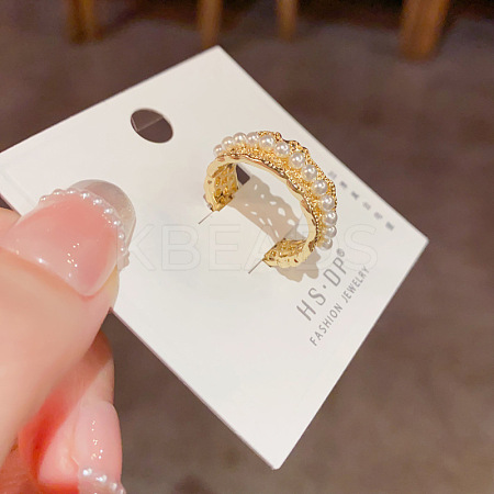Brass & Imitation Pearl Laciness Cuff Open Rings for Women FS-WG6F3E9-01-1
