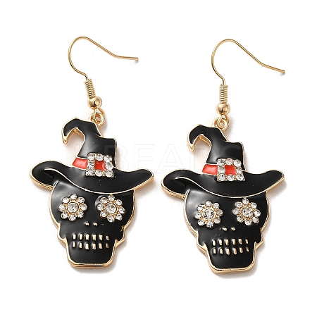 Halloween Golden Alloy Enamel Dangle Earrings EJEW-K274-03A-G-1