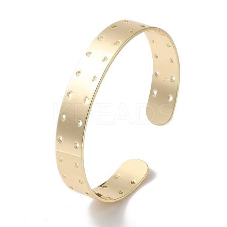Brass Hollow Heart Open Cuff Bangles for Women BJEW-U003-04G-1