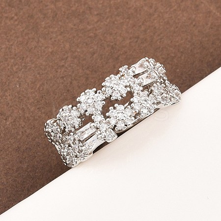 Brass Micro Pave Cubic Zirconia Cuff Rings for Women RJEW-Z113-50P-1