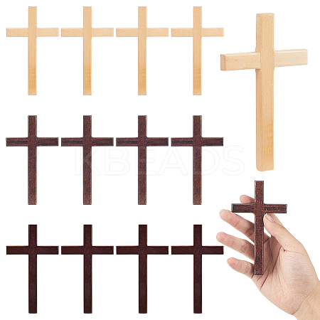 12Pcs 3 Colors Easter Wood Cross Figurines Ornaments DJEW-GA0001-85-1