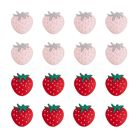 16Pcs 2 Colors Strawberry Food Grade Eco-Friendly Silicone Focal Beads SIL-DC0001-46-1