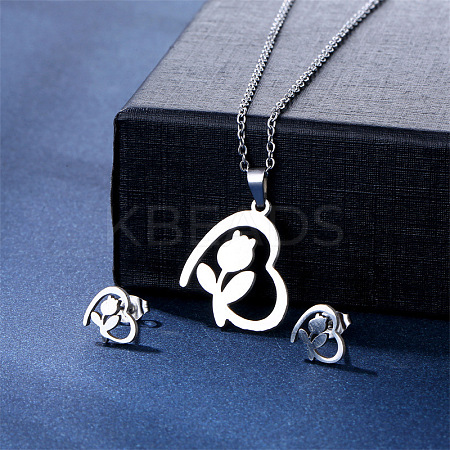 304 Stainless Steel Pendant Necklace & Stud Earring FS-WGC30A7-04-1