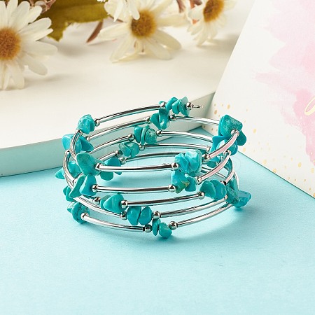 5-Loop Synthetic Turquoise(Dyed) Chip Beaded Wrap Bracelets for Women BJEW-JB01517-09-1