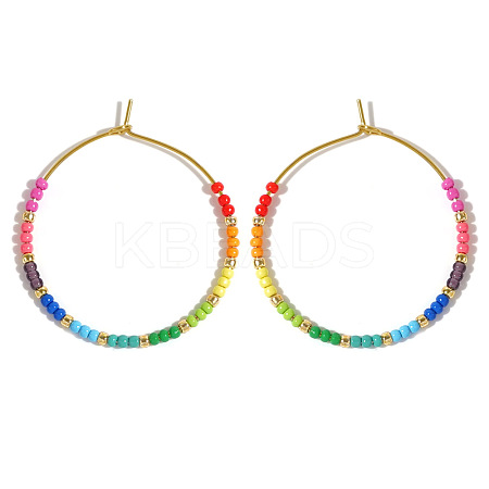 Glass Colorful Beads Hoop Earrings for Women SX7137-1-1