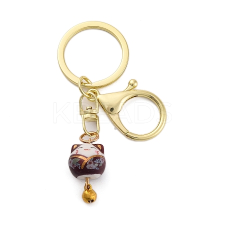 Fortune Cat Porcelain Pendant Keychain KEYC-G064-03H-1