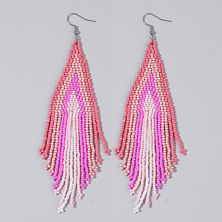 Handmade Glass Seed Beads Tassel Dangle Earrings LS-EN2812-8-1
