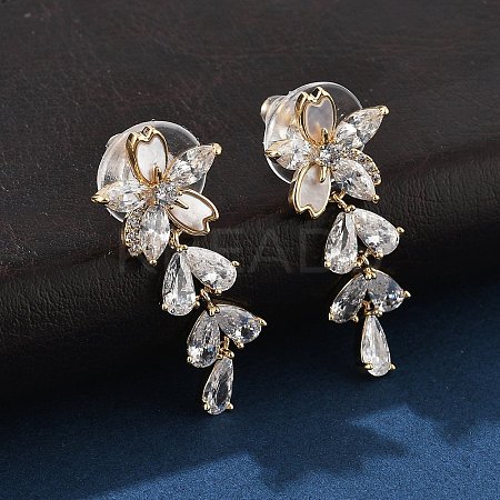Brass Clear Cubic Zirconia Stud Earrings EJEW-D301-06G-03-1