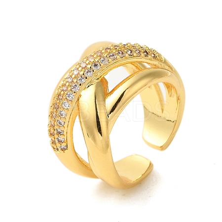 Brass Micro Pave Clear Cubic Zirconia Open Cuff Rings for Women RJEW-A048-06G-1