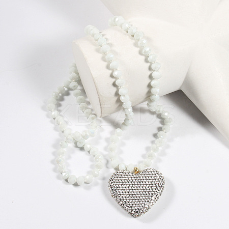 Valentine's Day Heart Alloy Rhinestone Pendant Glass Beaded Necklaces for Women FS-WG456B3-04-1