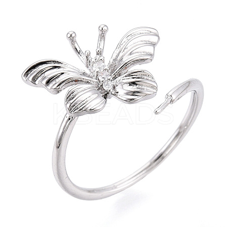 Butterfly Shape Brass Micro Pave Clear Cubic Zirconia Cuff Ring Settings KK-T076-50P-1