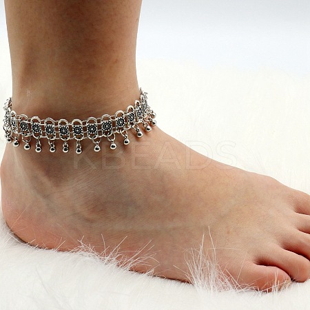 Bohemian Flower Tassel Alloy Anklets for Women AJEW-B107-02-1