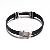 Rectangle Black Color PU Leather ID Cord Bracelets BJEW-G467-09-2