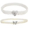 2Pcs 2 Style ABS Plastic Pearl Braided Stretch Chain Belts with Alloy Oval Clasp AJEW-CP0001-66-1