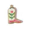 304 Stainless Steel & Floral Print Cowboy Boot Porcelain Pendants with Gold Trim STAS-OY006-49G-02-1