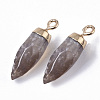Top Golden Plated Natural Flower Agate Pointed Pendants G-S359-078H-3