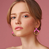 3 Pairs 3 Colors Resin & Wooden Donut Dangle Stud Earrings with 316 Surgical Stainless Steel Pins EJEW-FI0002-47-7