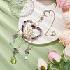 Natural Amethyst Chip & Brass Heart & Lotus Hanging Ornaments HJEW-TA00257-2
