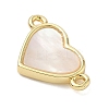 Brass Pave Natural Shell Heart Connector Charms KK-K368-54G-2