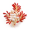 Coral Shape Alloy Brooch with Resin Pearl JEWB-O009-19-1
