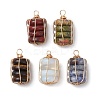 Natural Red Rainbow Jasper/Natural Tiger Eye/Natural Unakite/Natural Blue Spot Jasper/Opalite Copper Wire Wrapped Column Pendants PALLOY-JF02974-1