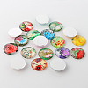 Flower Printed Glass Cabochons GGLA-A002-25mm-BB-2