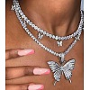 2Pcs Alloy Rhinestone Cup Chain Butterfly Pendant Necklaces for Women WGB1B47-12-1
