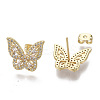 Brass Micro Pave Clear Cubic Zirconia Stud Earrings EJEW-S208-092-3