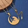 201 Stainless Steel Moon with Woman Pendant Necklaces for Ramadan & Eid Mubarak NJEW-D318-02G-3