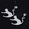 201 Stainless Steel Kitten Dangle Stud Earrings EJEW-T008-JN745-2