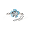 Flower Brass Micro Pave Cubic Zirconia Cuff Finger Rings for Women PW-WGD64C3-01-3