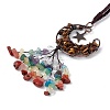 Natural Tiger Eye Moon with Mixed Gemstone Chips Tassel Pendant Decorations G-L524-07R-A03-3
