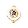 Brass Micro Pave Clear Cubic Zirconia & Shell Connector Charms KK-M303-03G-03-1